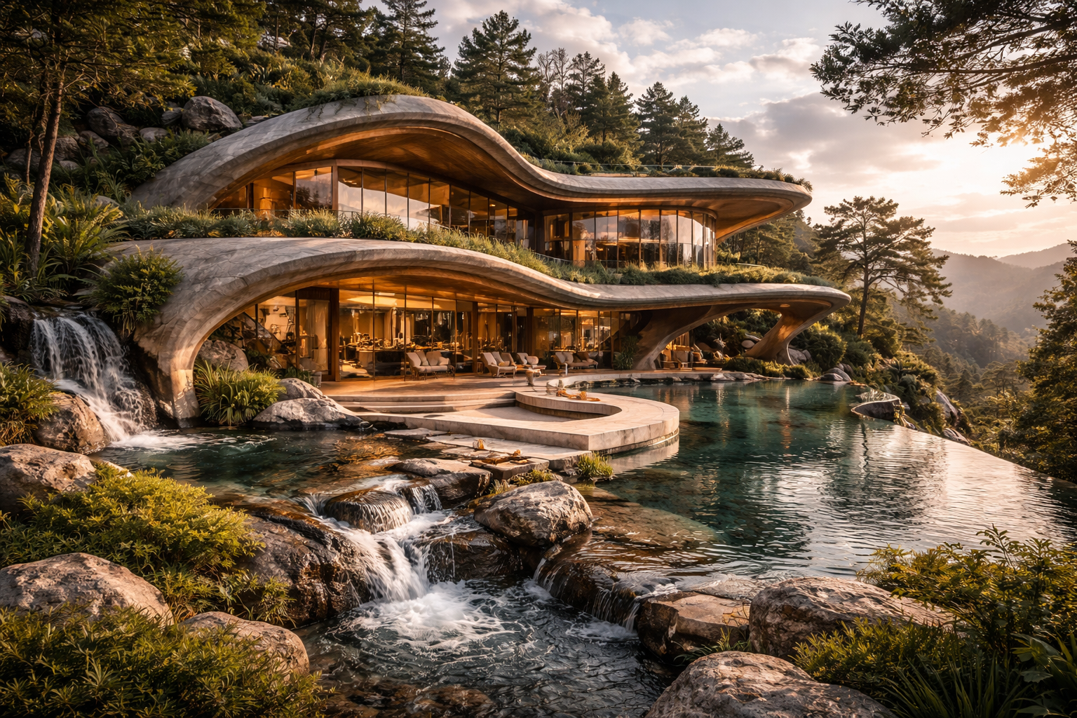 Organic architecture blending natural forms and high-end engineering